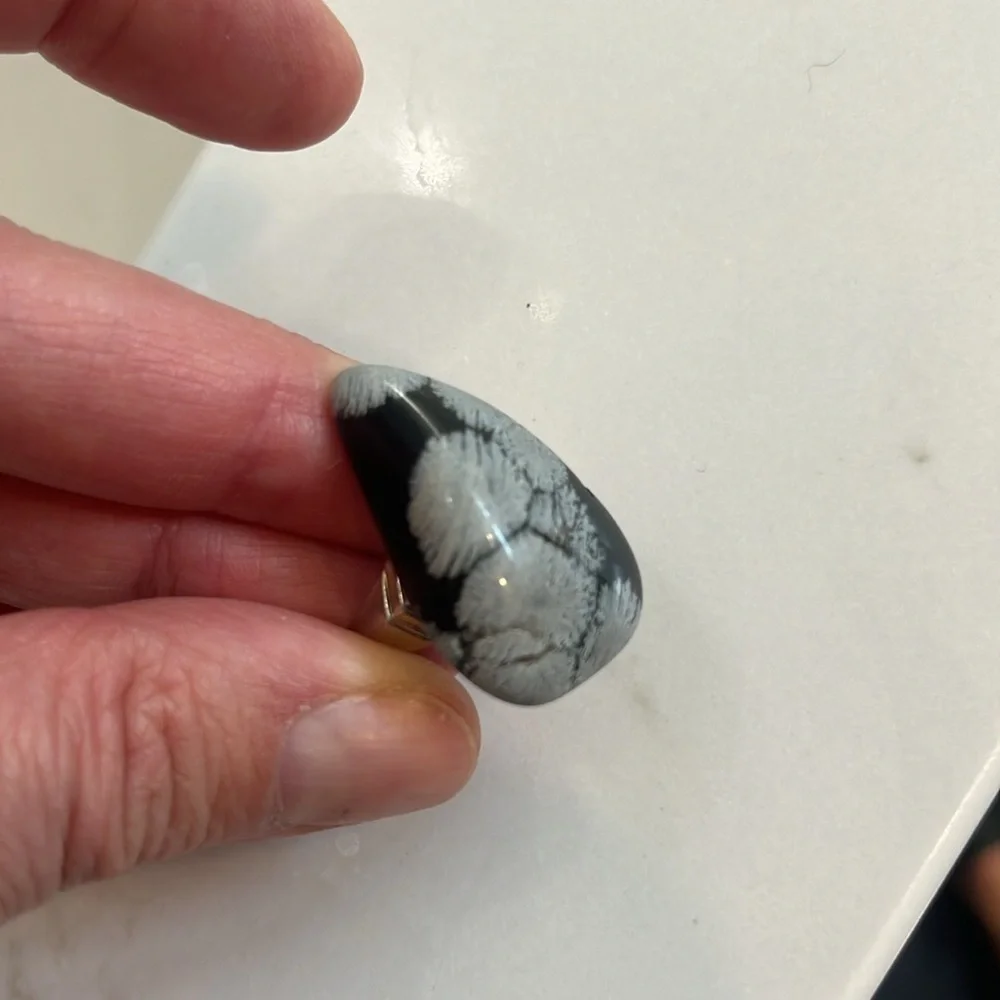 Black and silver geometric Stone ring